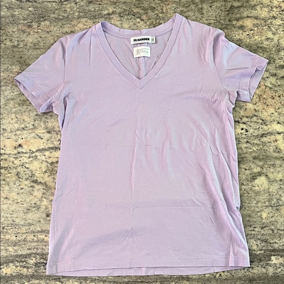 EUC 🌿 Jil Sander Lavender V Neck “Vintage” Cotton Short Sleeve T Shirt, Size S - Picture 1 of 5